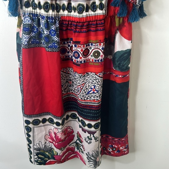 ANTHROPOLOGIE VANESSA VIRGINIA Persian Red Rose Patchwork Tassel Dress Size XS - Picture 10 of 16